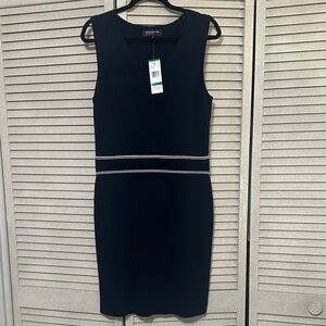 Jones New York Black Sleeveless Midi Sheath Dress with White Trim
